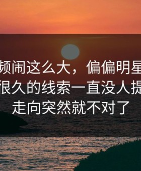 那段视频闹这么大，偏偏明星黑料这个压了很久的线索一直没人提，整个走向突然就不对了